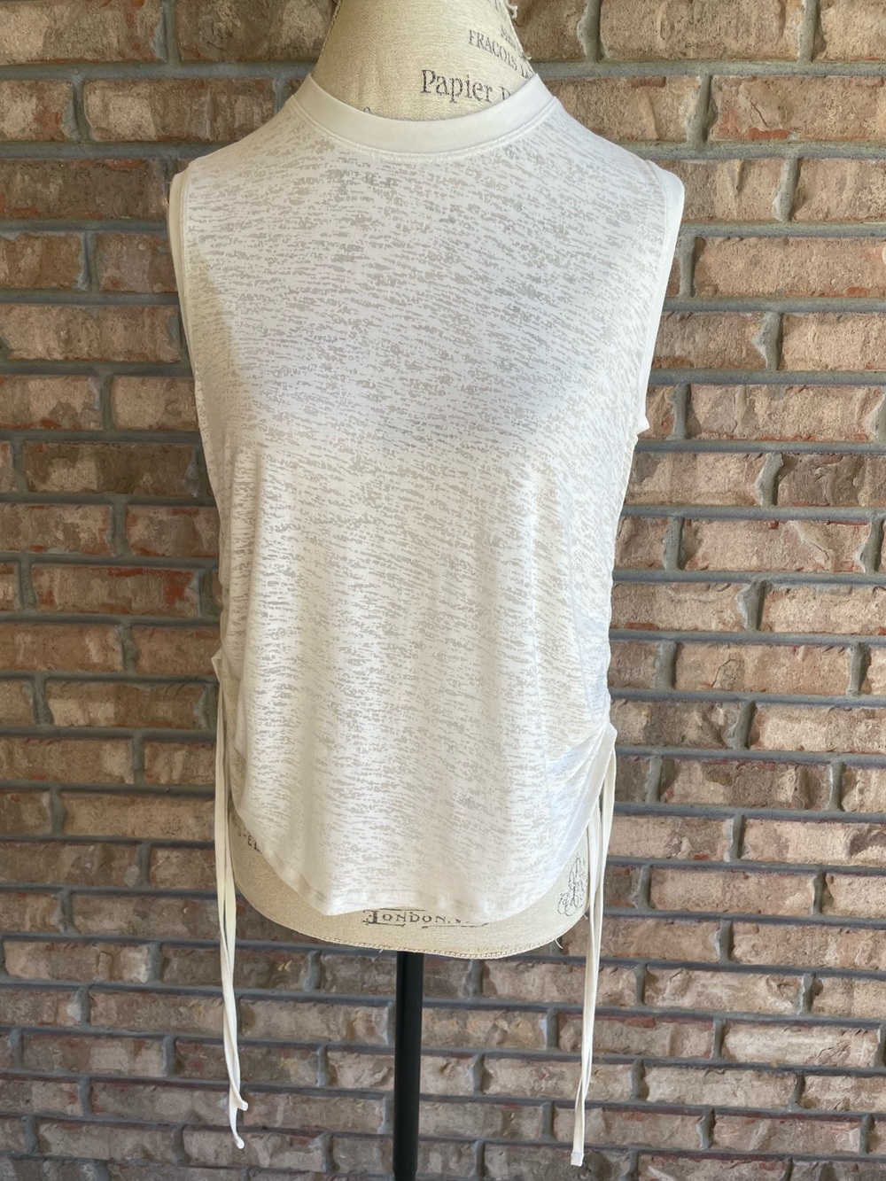 Lululemon Sleeveless Cream Side-Tie Burnout Tank Top.